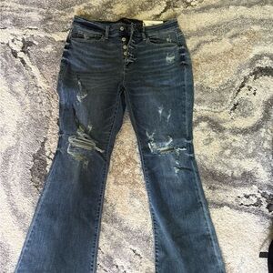 Judy Blue Dark Blue Distressed Flare Jeans